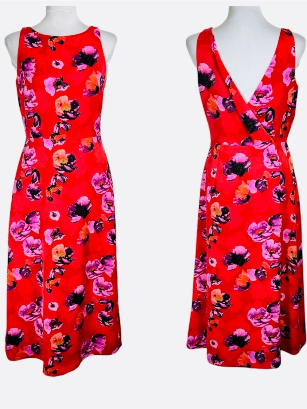 Banana Republic Poppy Floral Midi Dress Sz 2P Sleeveless Satin Wedding Guest